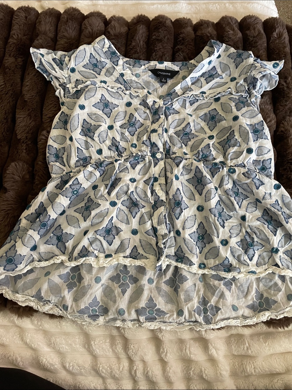 CALLIGRAPHIE White And Blue Top